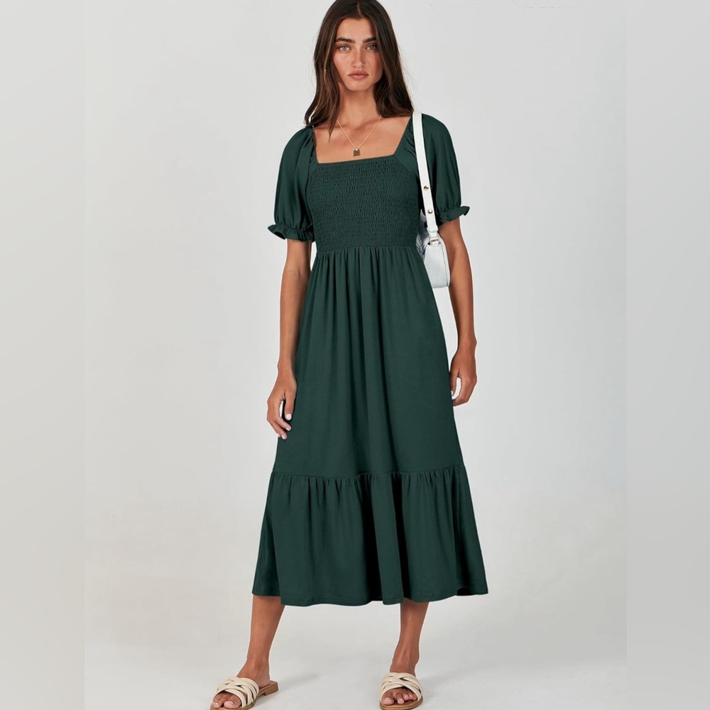 NWOT Puff Sleeve Ruffle Hem Midi Dress
